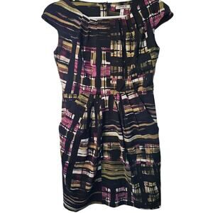 Corey P Black Olive Pink Abstract Print Knee Length Dress Size 8 Career Work